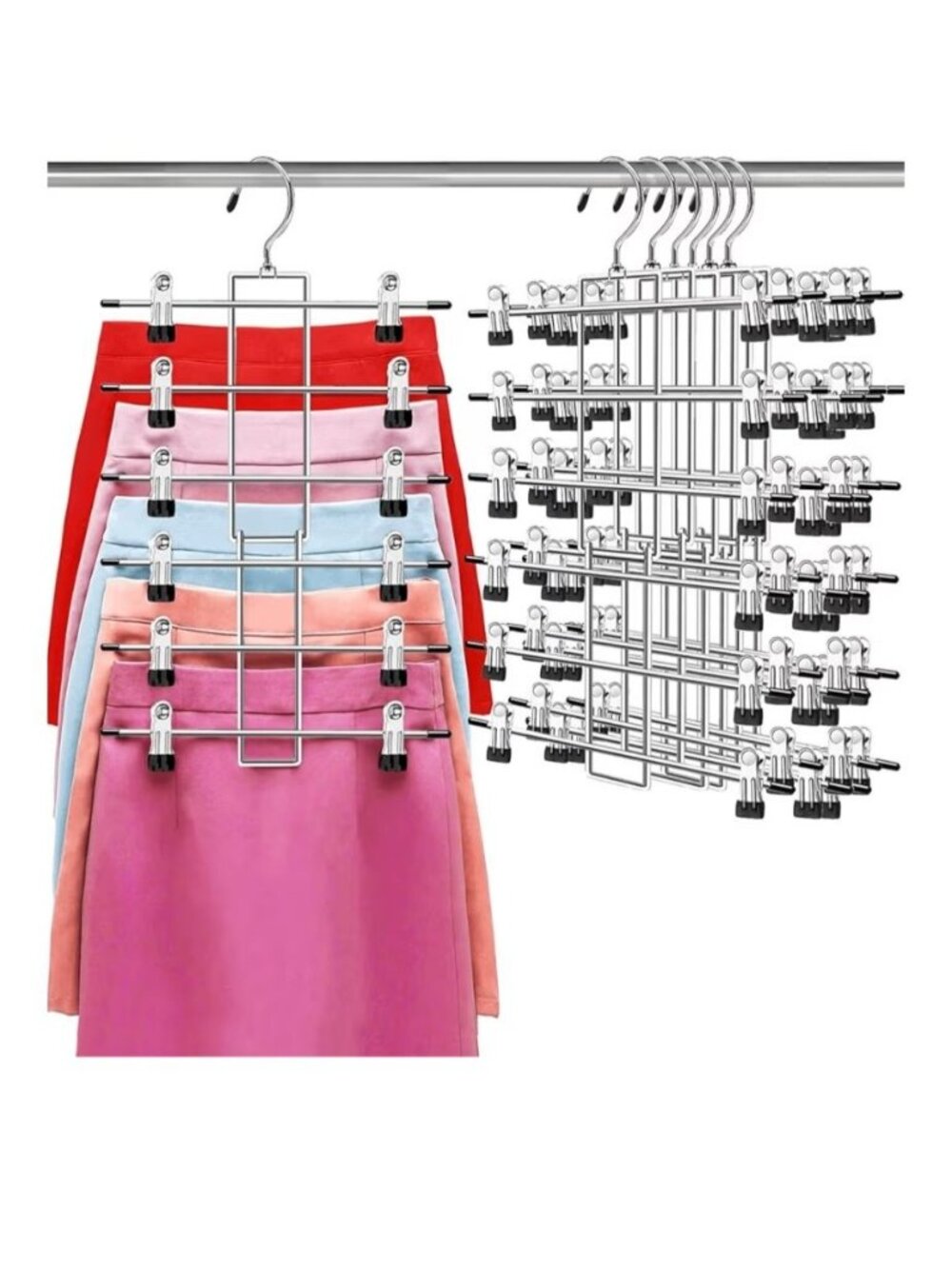 6 Pack Space-Saving Multi-Tier Pants Hangers with Clips Closet Organization 360°